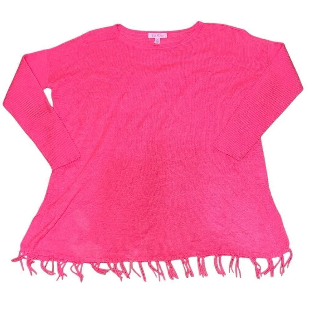 Lilly Pulitzer Girls Ramona Fringe Sweater Hot Pink Oversized Knit size XL 12-14